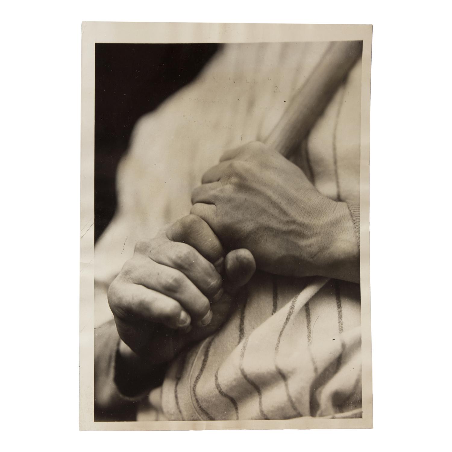 [Baseball] "The Two Big Guns of the N.Y. Yanks": A Striking Type 1 Press Photograph of Lou Gehrig's Hands