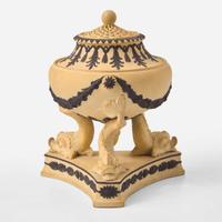 A Wedgwood Black Basalt-Decorated Caneware "Dolphin" Pastille Burner UK, circa 1810