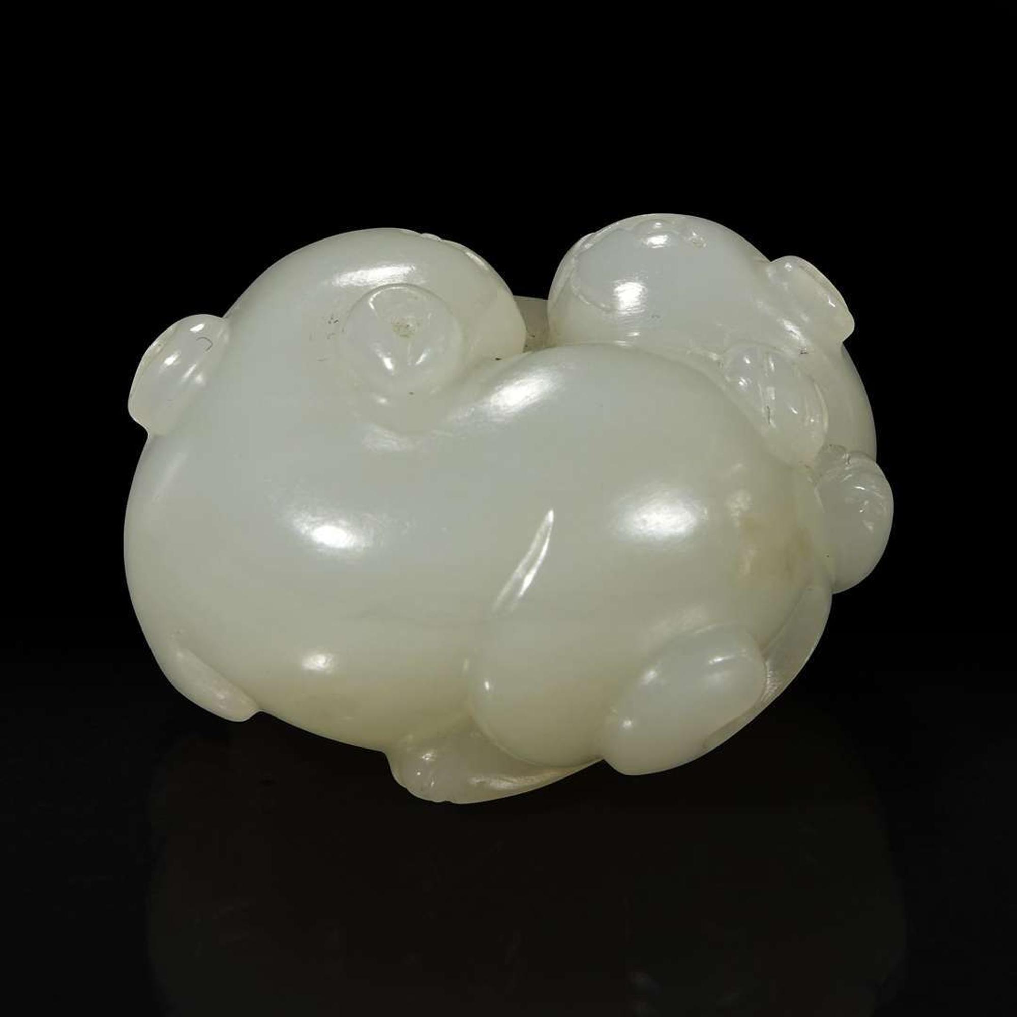 A small Chinese white jade "Cats" toggle 白玉双欢