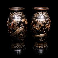 A Pair of Japanese Bronze and Mixed-Metal Baluster Vases, Meiji Period, Late 19th Century