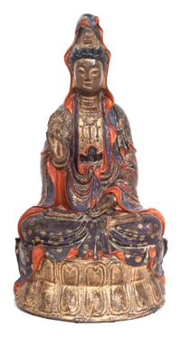A Polychrome Decorated Bronze Figure of Guanyin Height 14 3/4 inches. — 20TH CENTURY