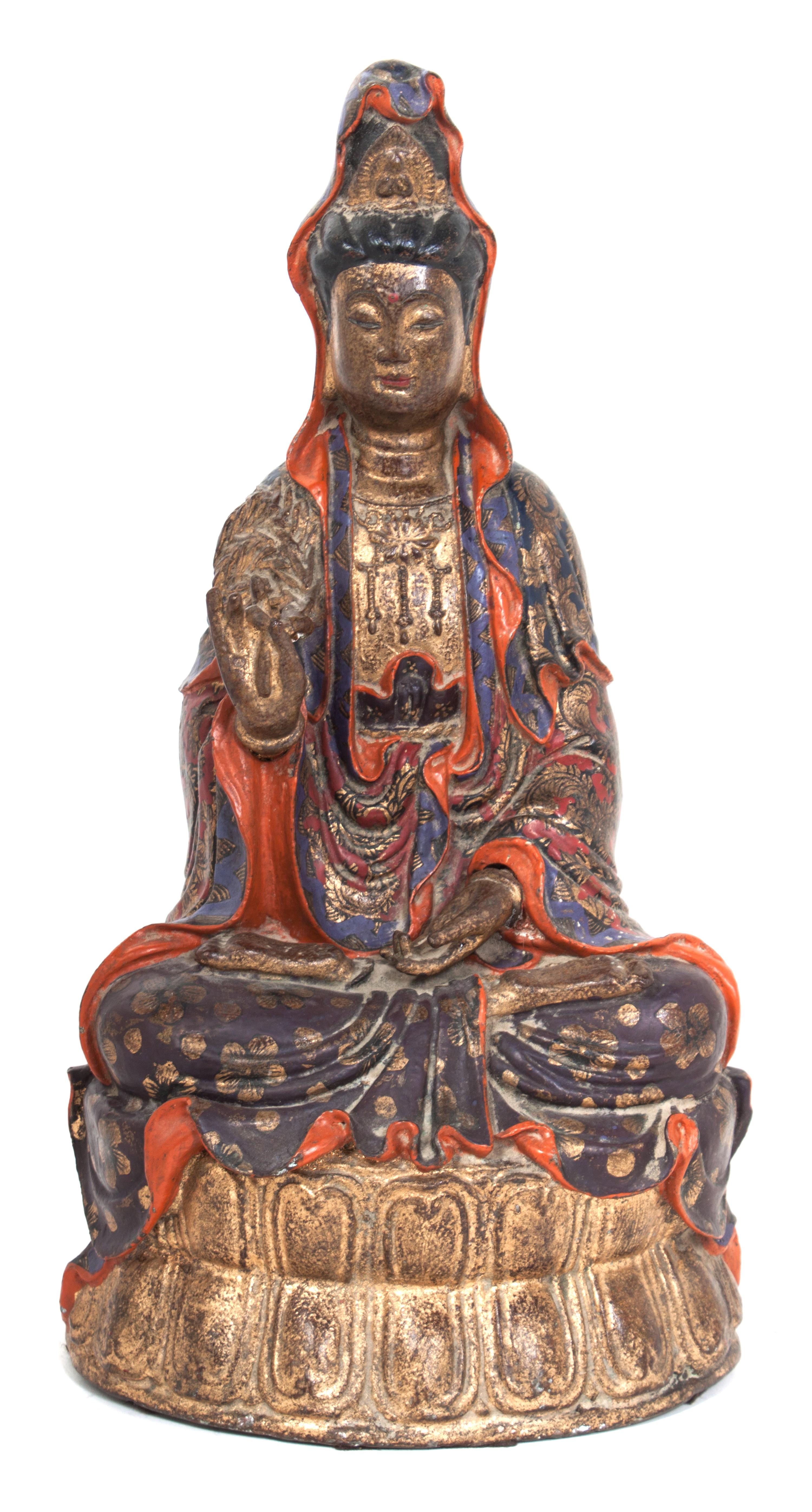 A Polychrome Decorated Bronze Figure of Guanyin Height 14 3/4 inches. — 20TH CENTURY