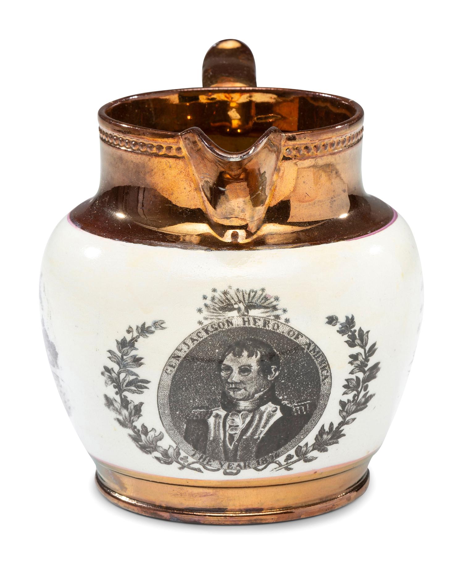 A Rare Transfer-Print Lustre 'General Jackson Hero of America' Pitcher