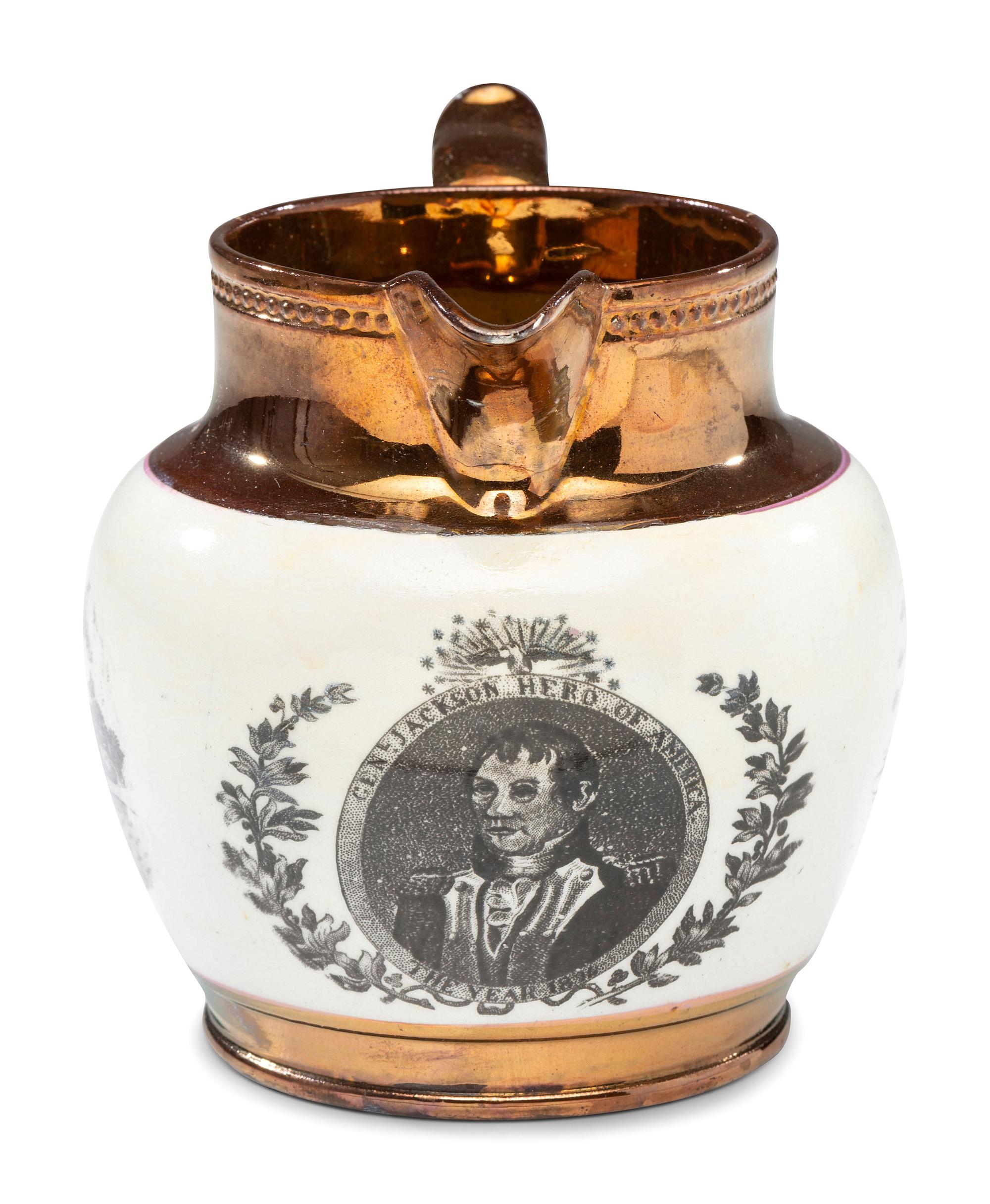 A Rare Transfer-Print Lustre 'General Jackson Hero of America' Pitcher