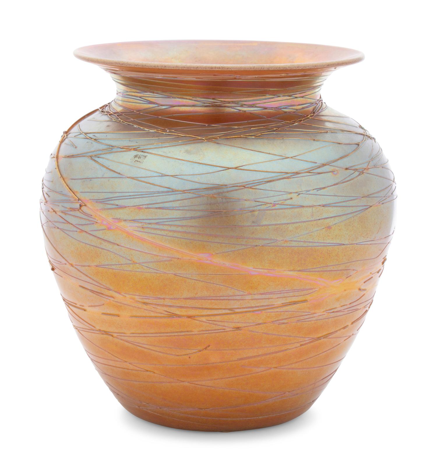 A Durand Gold Iridescent Thread Glass Vase