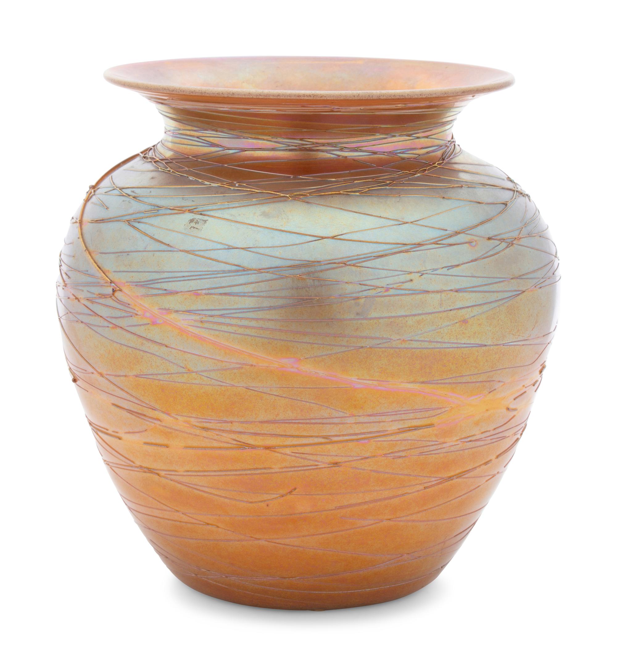 A Durand Gold Iridescent Thread Glass Vase