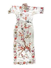 Three Chinese Cream Ground Silk Lady's Cheongsams, Qipao