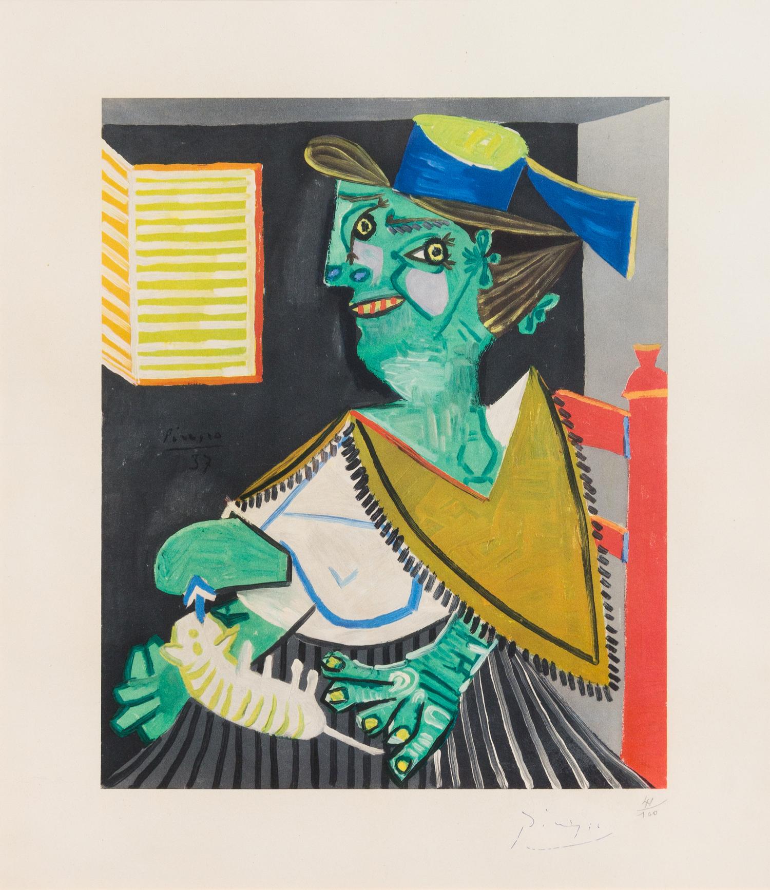 After Pablo Picasso, (Spanish, 1881-1973), Femme Verte au Chat, 1955-1958