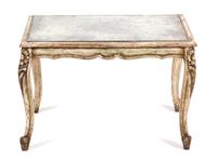 A Louis XV Style Mirrored Top Carved Wood Coffee Table Height 17 1/2 x width 26 x depth 18 1/4 inches. — 20TH CENTURY
