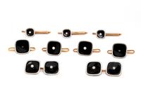 GOLD, ONYX AND PEARL DRESS SET