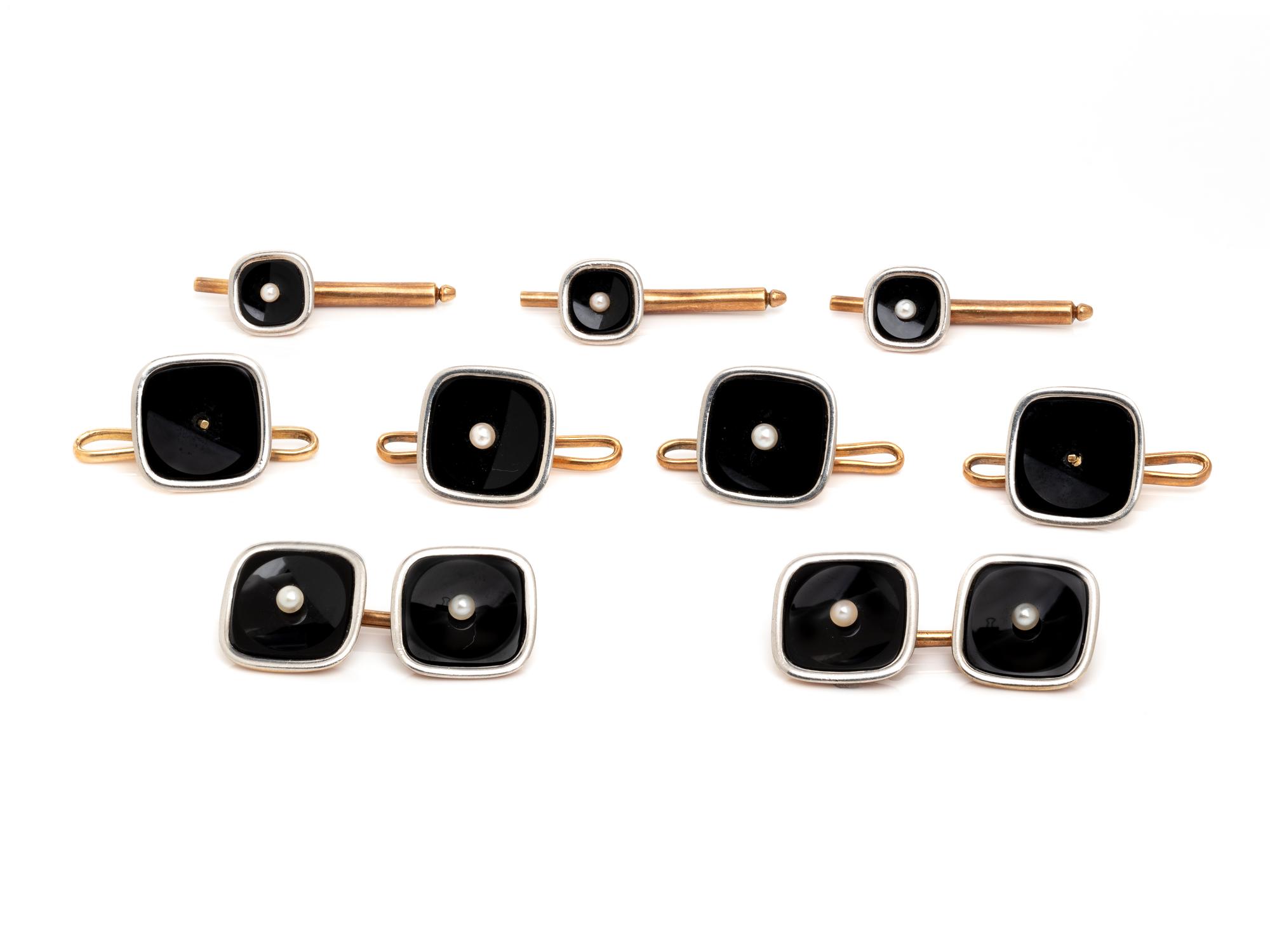 GOLD, ONYX AND PEARL DRESS SET