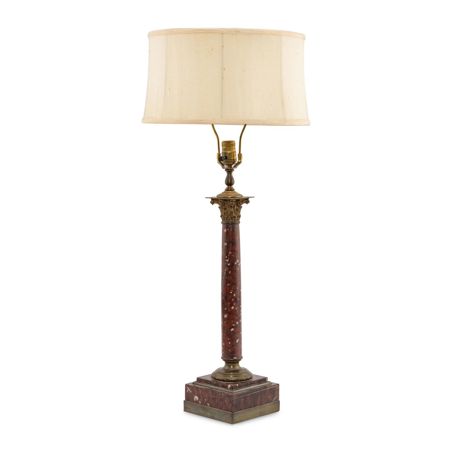 A Continental Gilt Metal and Red Marble Table Lamp
