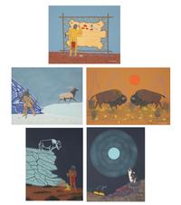 Five Works: Elk Hunt, Boy's Vision, Indian Artist , Buffalo Brawl and Cry of the Wolf
