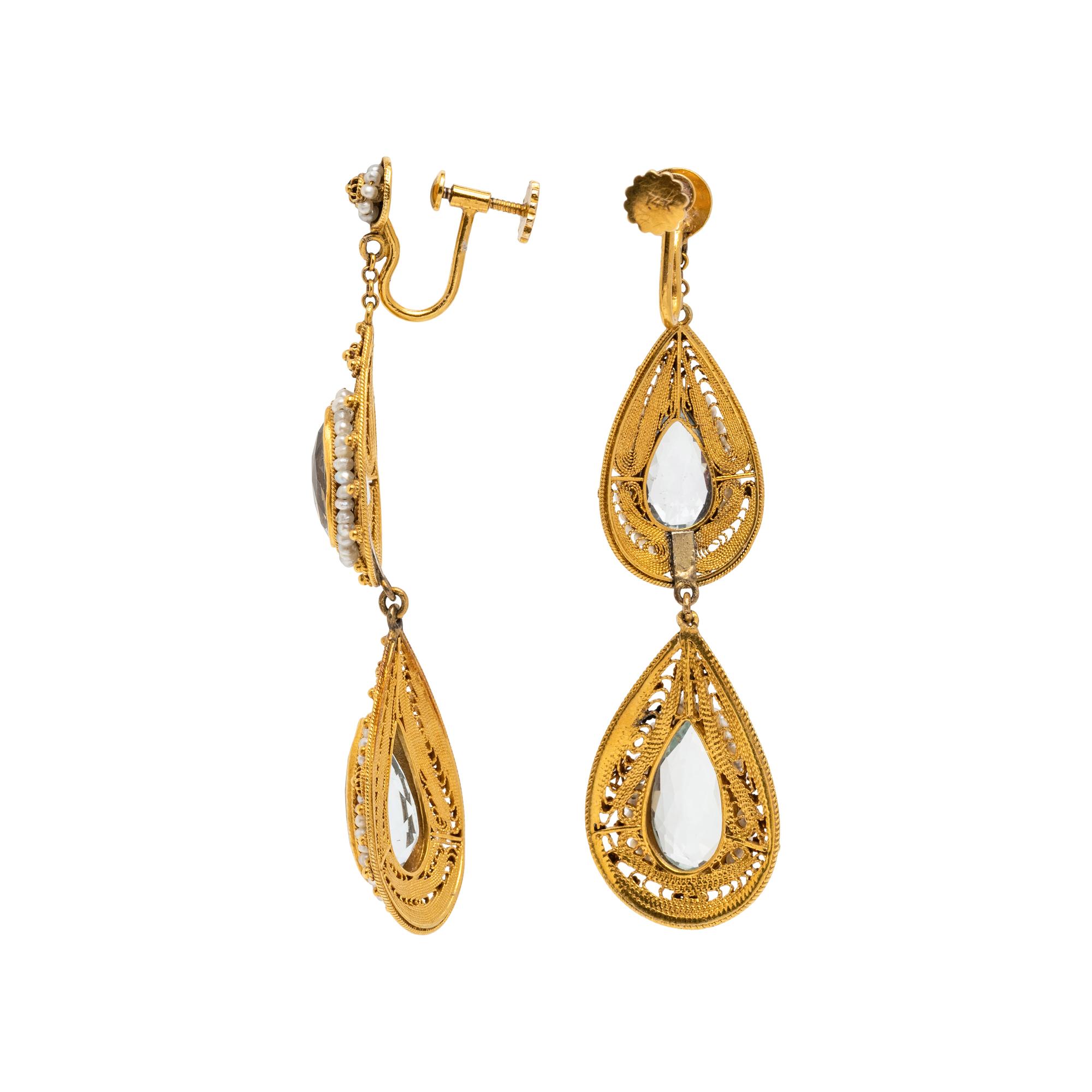 KESHI PEARL NECKLACE AND SEED PEARL AND AQUAMARINE EARRINGS