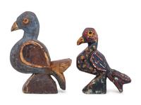 A Pair of Carved and Polychrome Painted Wooden Birds