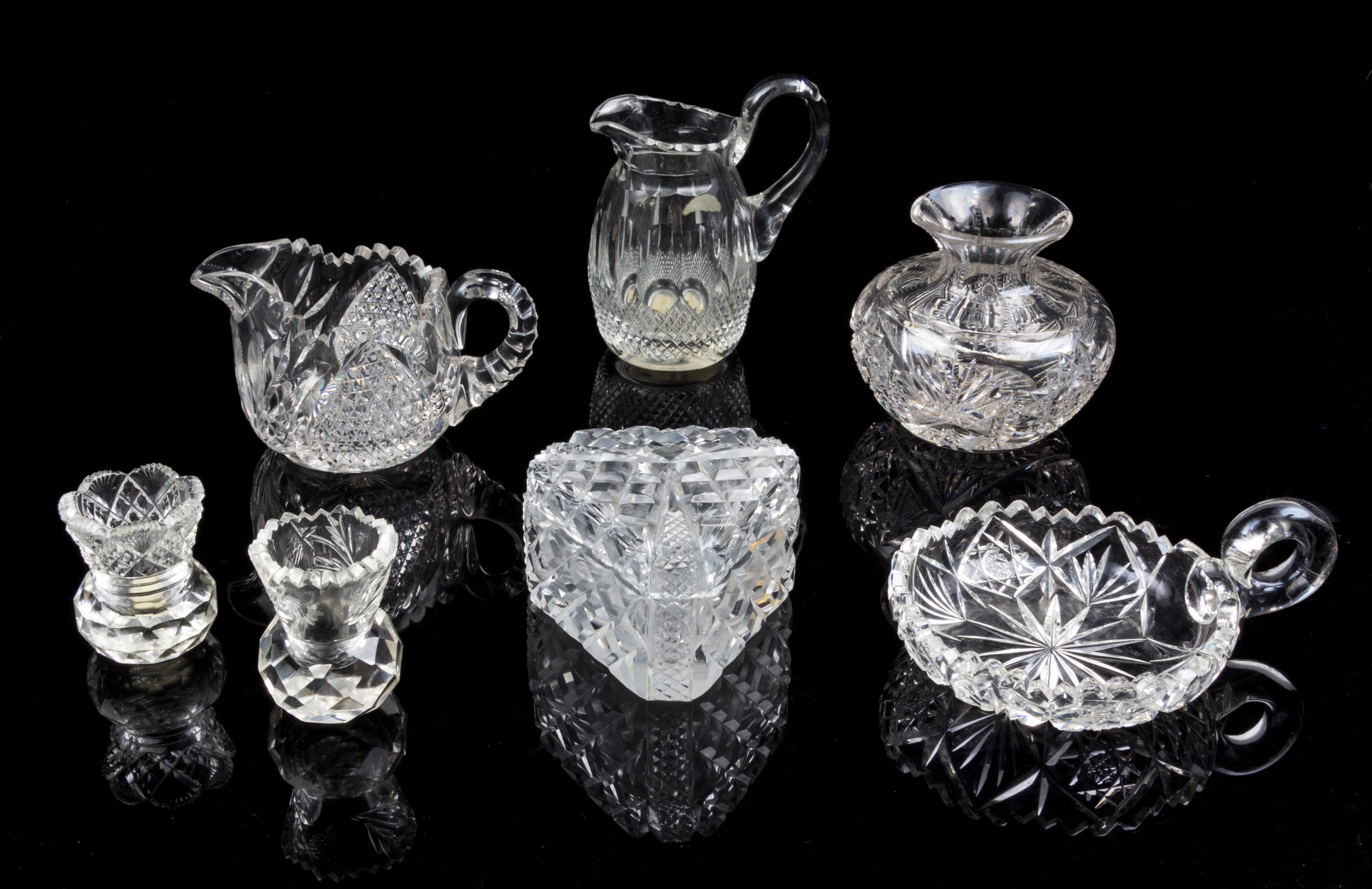 A Collection of Cut Glass Table Articles Height of tallest 5 1/4 inches.