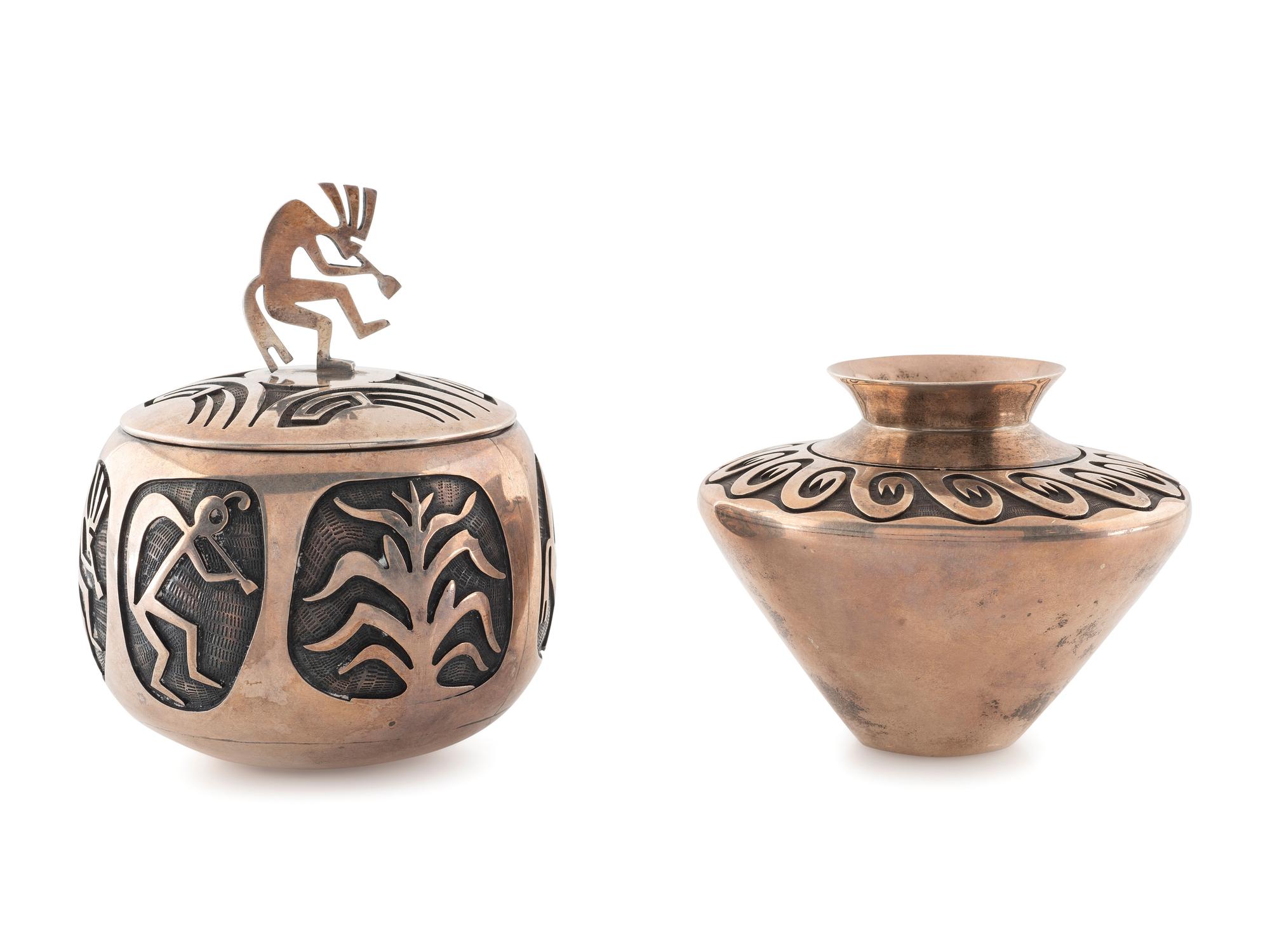 Pair of Silver Overlay Jars