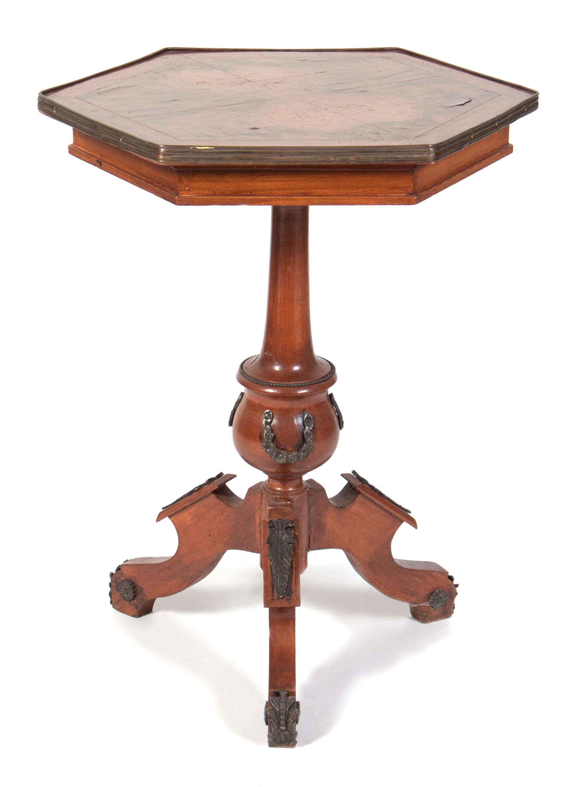 A Biedermeier Style Gilt Metal Mounted Burl Walnut Center Table Height 30 x diameter of top 21 inches. — 20TH CENTURY