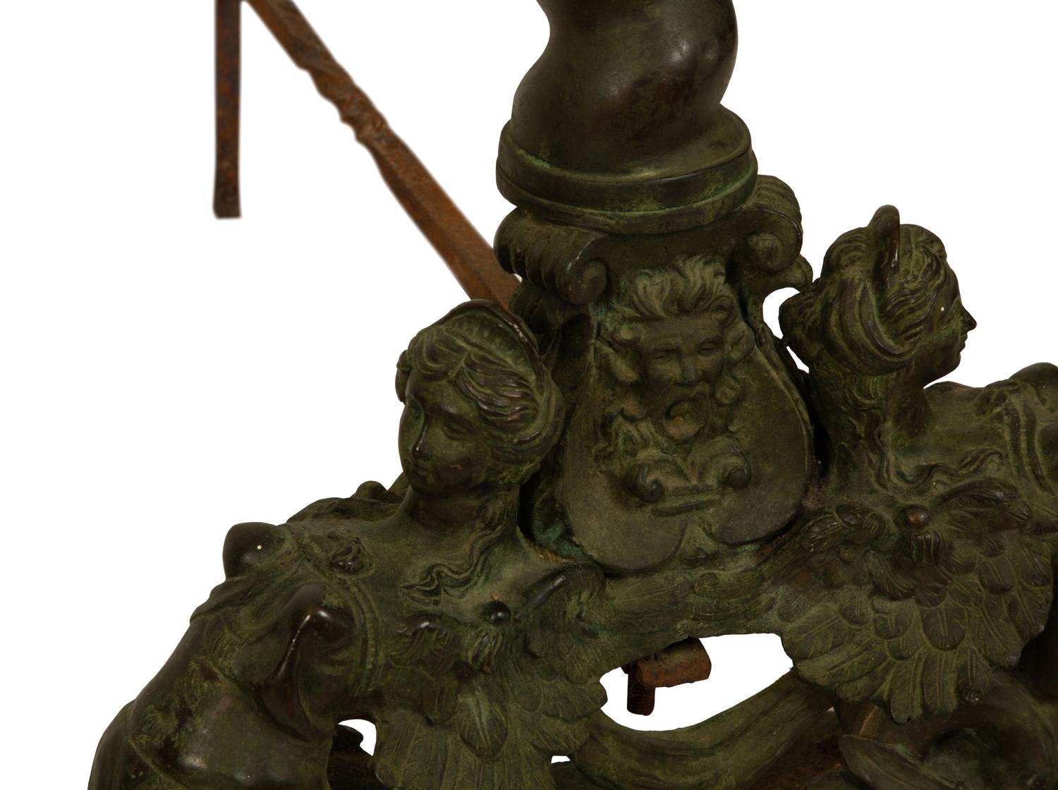 A Pair of Continental Baroque Style Bronze Figural Andirons — 19TH/20TH CENTURY