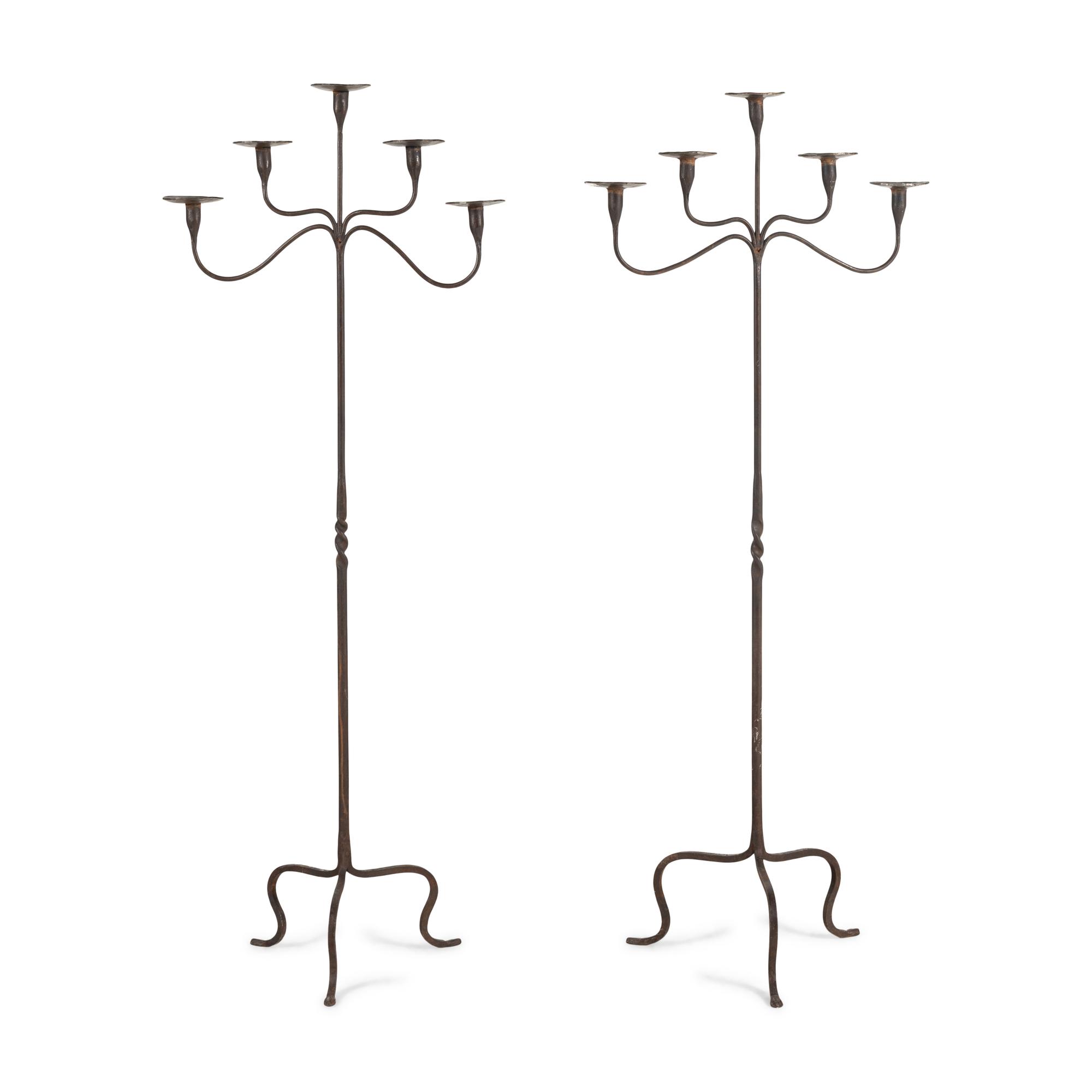 A Pair of Wrought Iron Five-Light Torchères