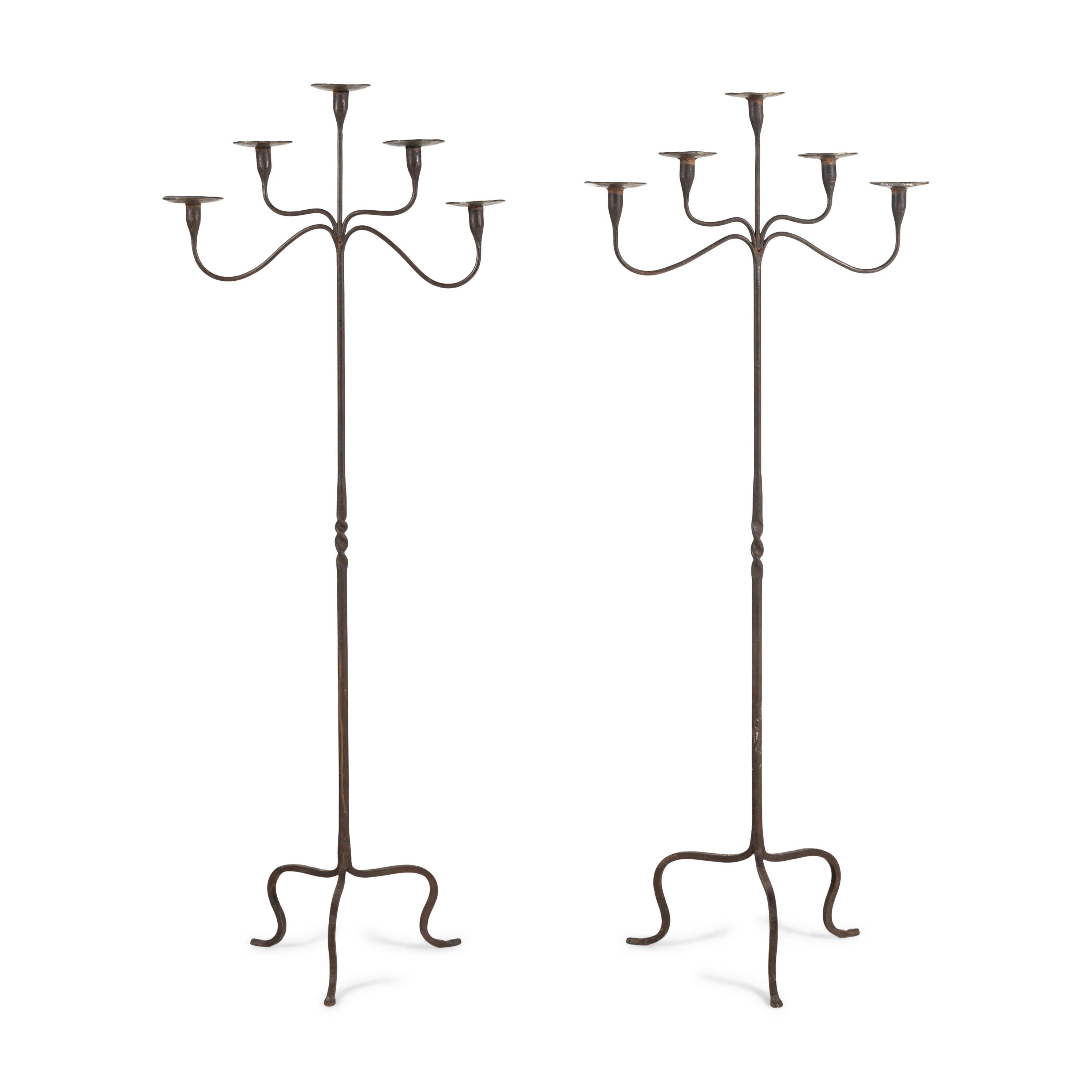 A Pair of Wrought Iron Five-Light Torchères