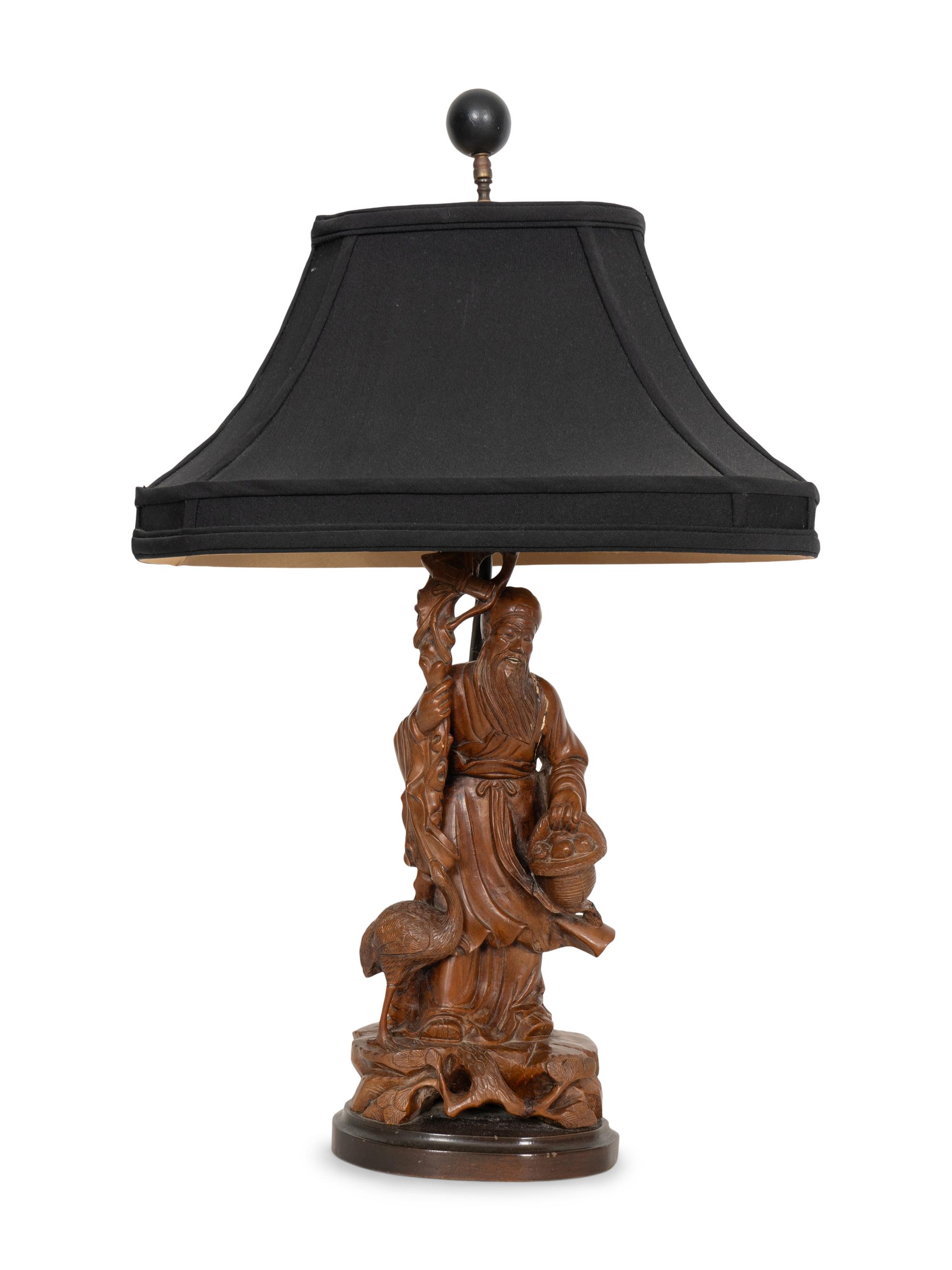 A Chinese Carved Wood Figure of Shoulao