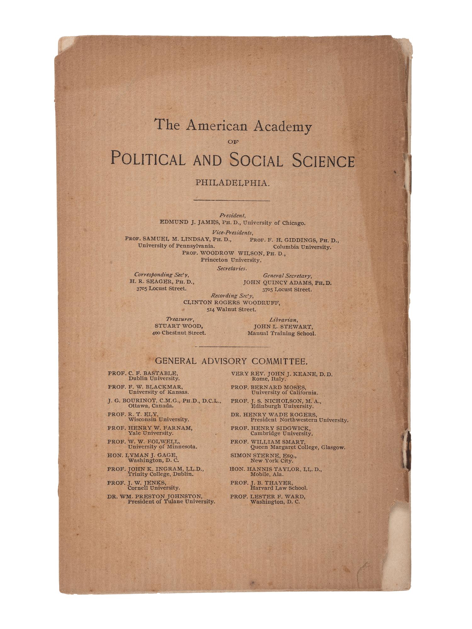 [CIVIL RIGHTS]. DU BOIS, William Edgar Burghardt (1868-1963). The Study of the Negro Problems . Philadelphia: American Academy of Political and Social Science, 1898.