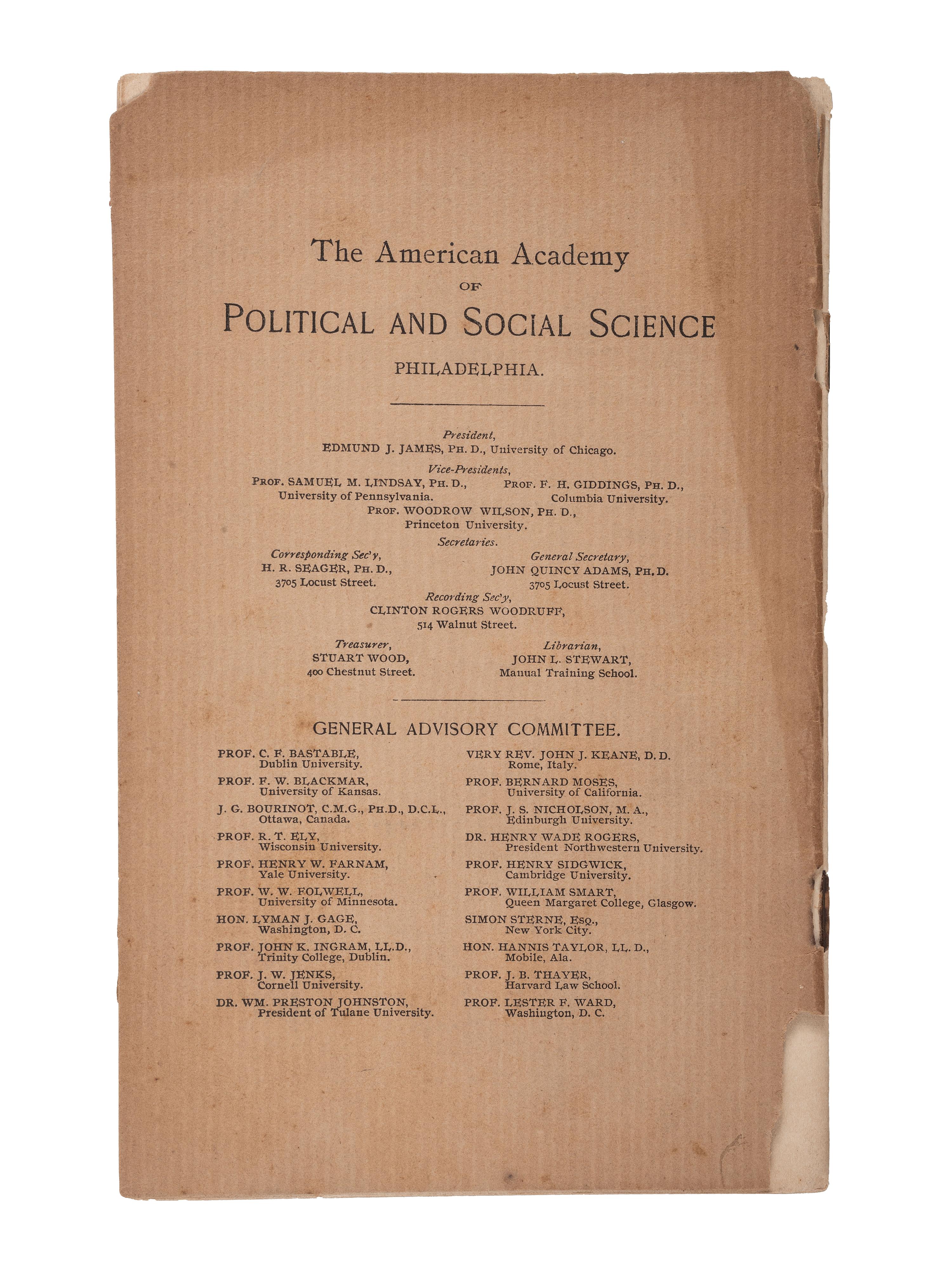 [CIVIL RIGHTS]. DU BOIS, William Edgar Burghardt (1868-1963). The Study of the Negro Problems . Philadelphia: American Academy of Political and Social Science, 1898.