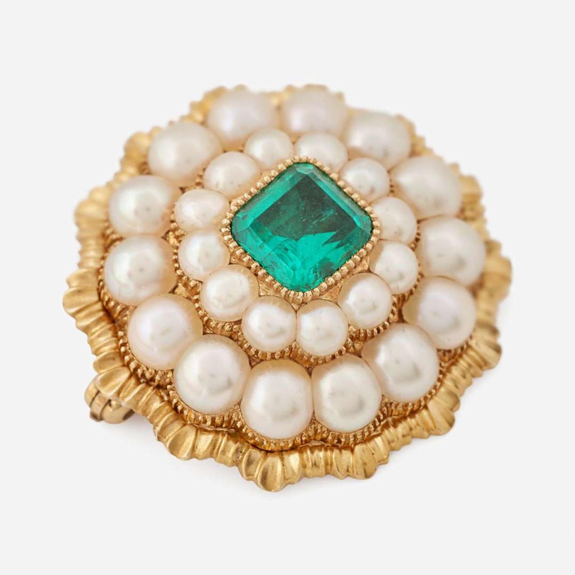A Group of Three Yellow Gold and Gemstone Brooches