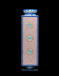 A Japanese Underglazed Blue and Polychrome Enamelled Porcelain Square Vase