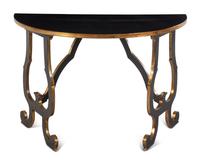 A Contemporary Black Painted and Parcel Gilt Demilune Table
