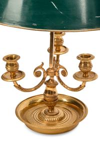 A Pair of Brass Bouillotte Lamps with Tole Shades