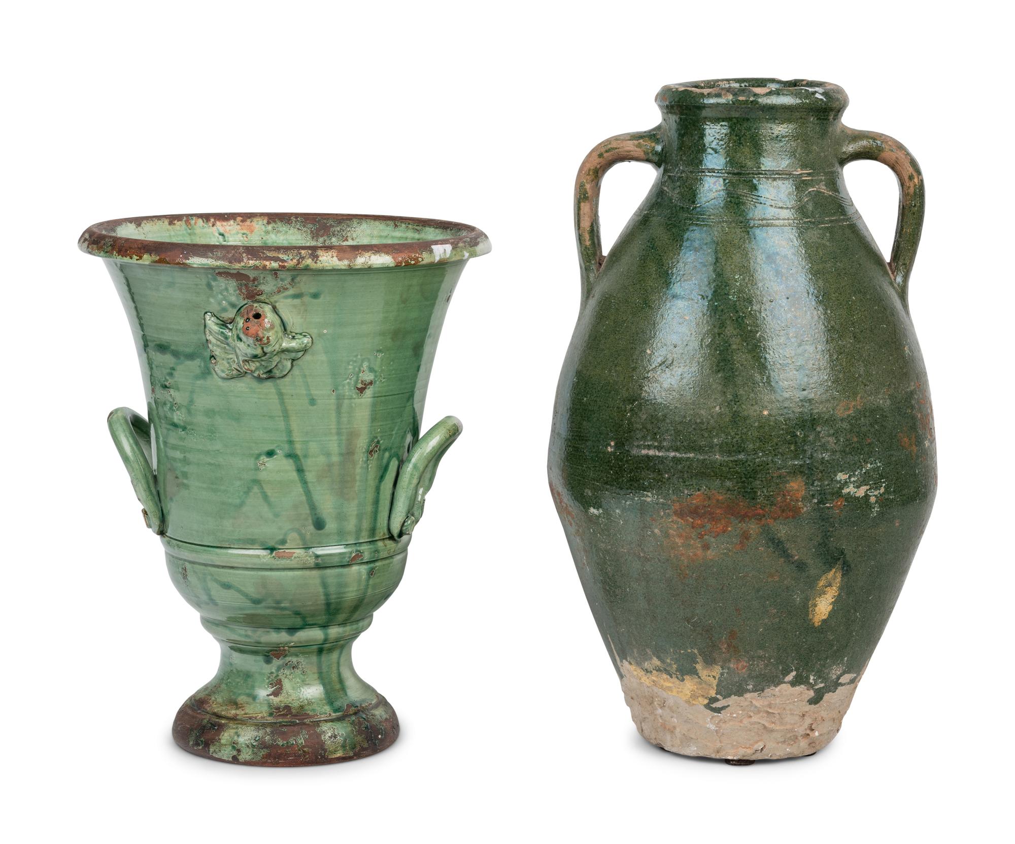 Two Green Glazed Pottery Articles