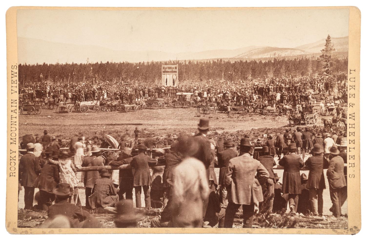 [COLORADO]. Luke & Wheeler, photographers. Cabinet card featuring the hanging of Gilbert and Rosengrants at Leadville, 15 June 1881.