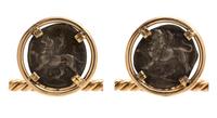 A Pair of Yellow Gold and Ancient Greek Silver Coin Cufflinks, 15.10 dwts.