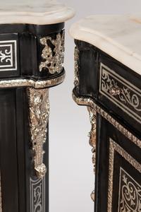 A Pair of Louis XVI Style Pewter-Inlaid Ebonized Muebles d'Appui