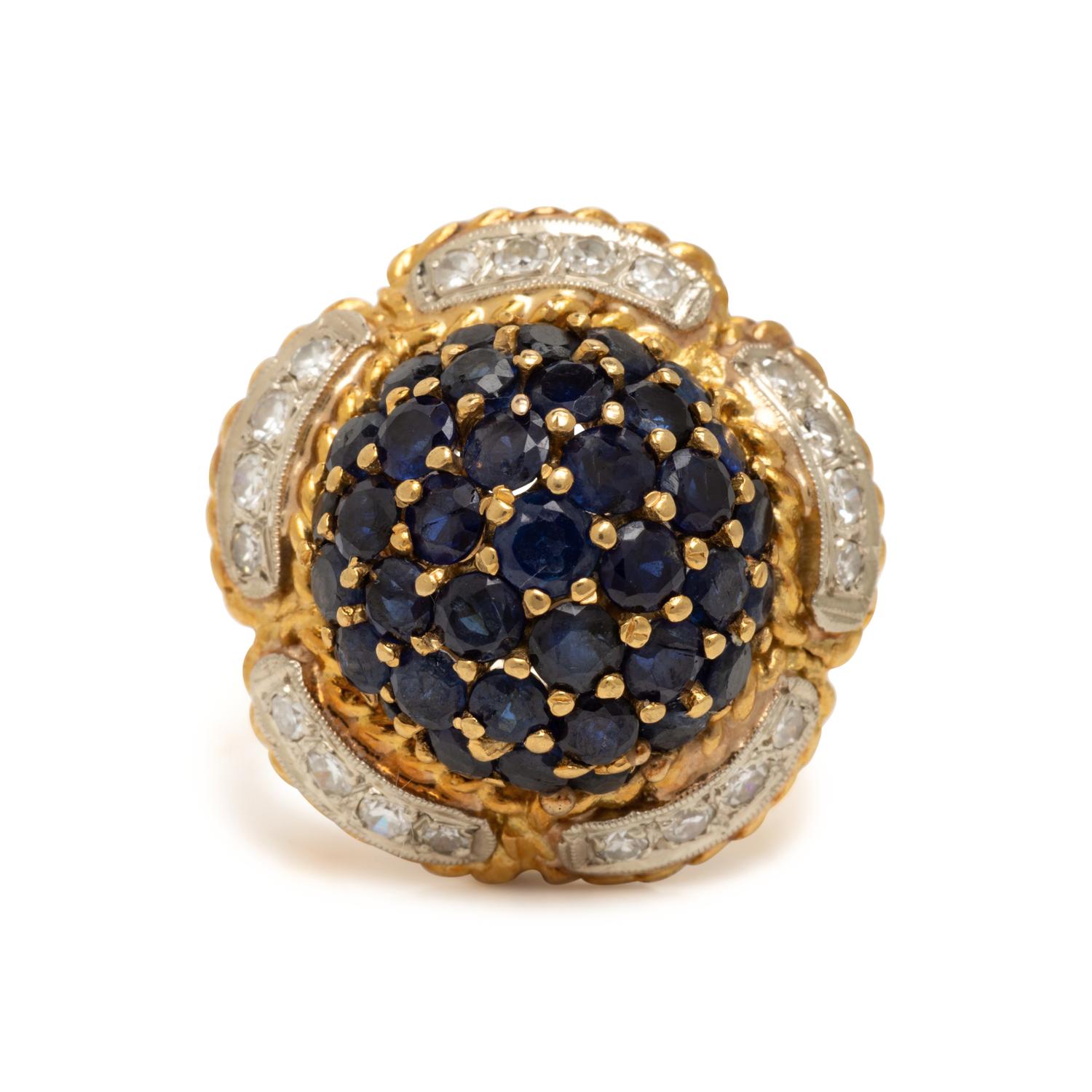 Sapphire, Diamond, and Yellow Gold Bombé Ring