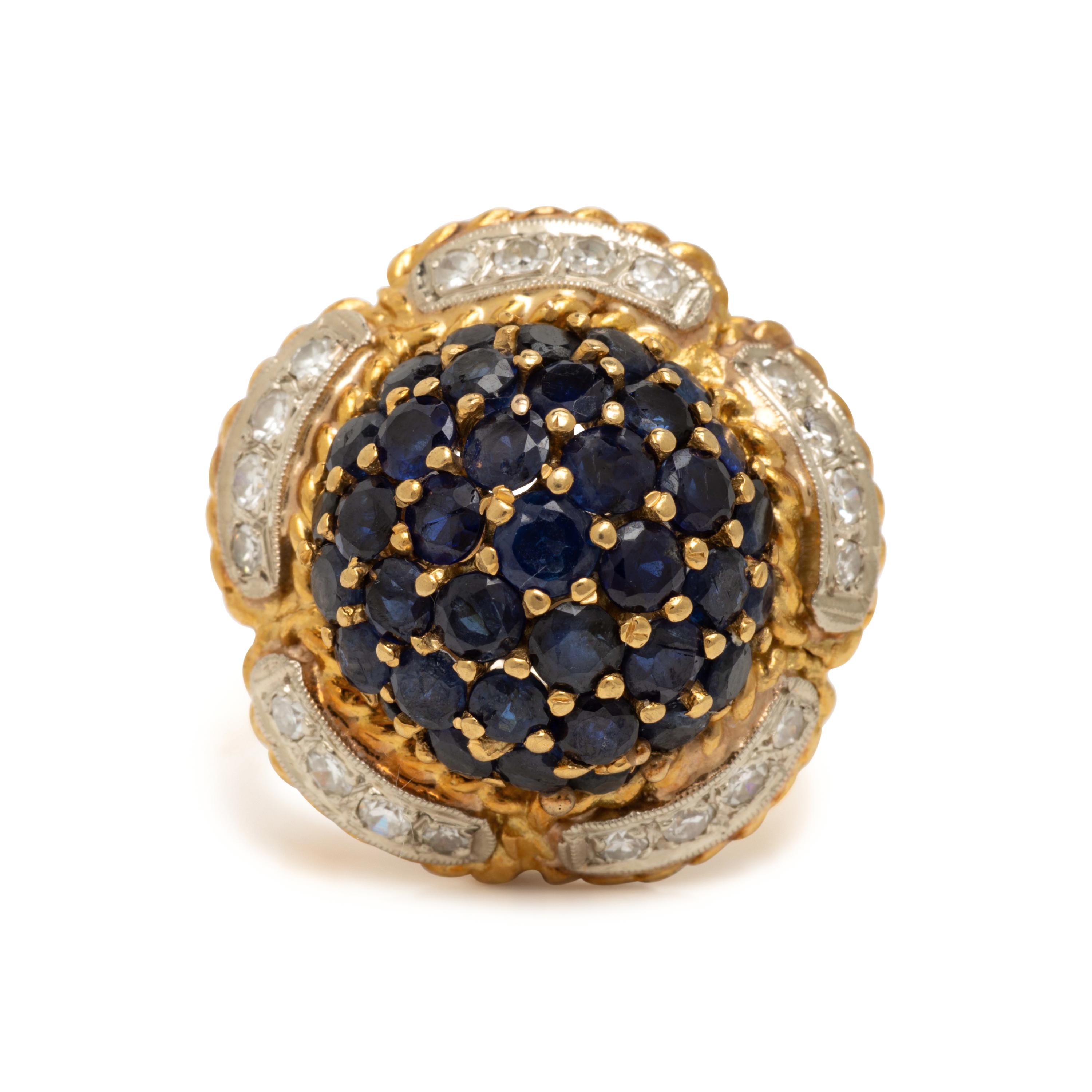 Sapphire, Diamond, and Yellow Gold Bombé Ring