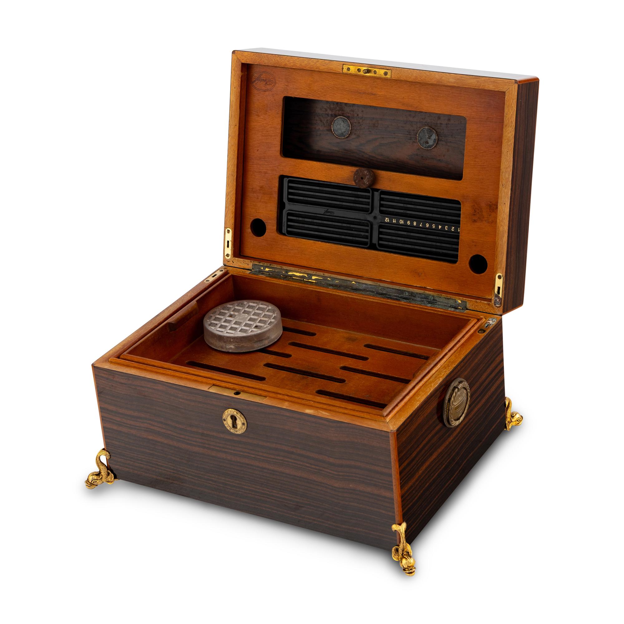 A Davidoff Gilt Metal Mounted and Marquetry Inlaid Humidor