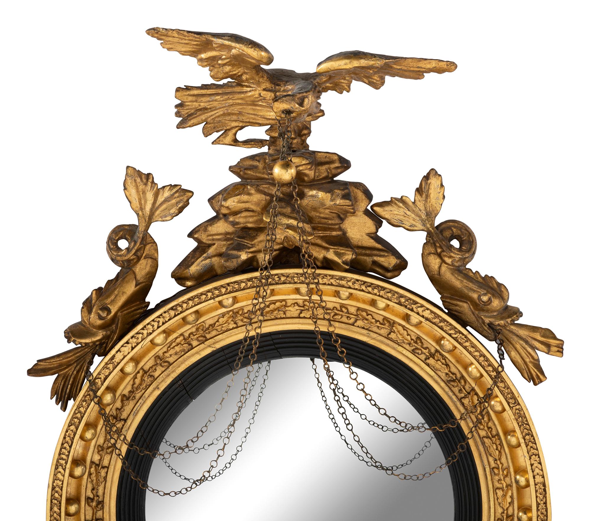 A Classical Giltwood and Gesso Cut-Glass Mounted Two Light Girandole Bull's Eye Mirror