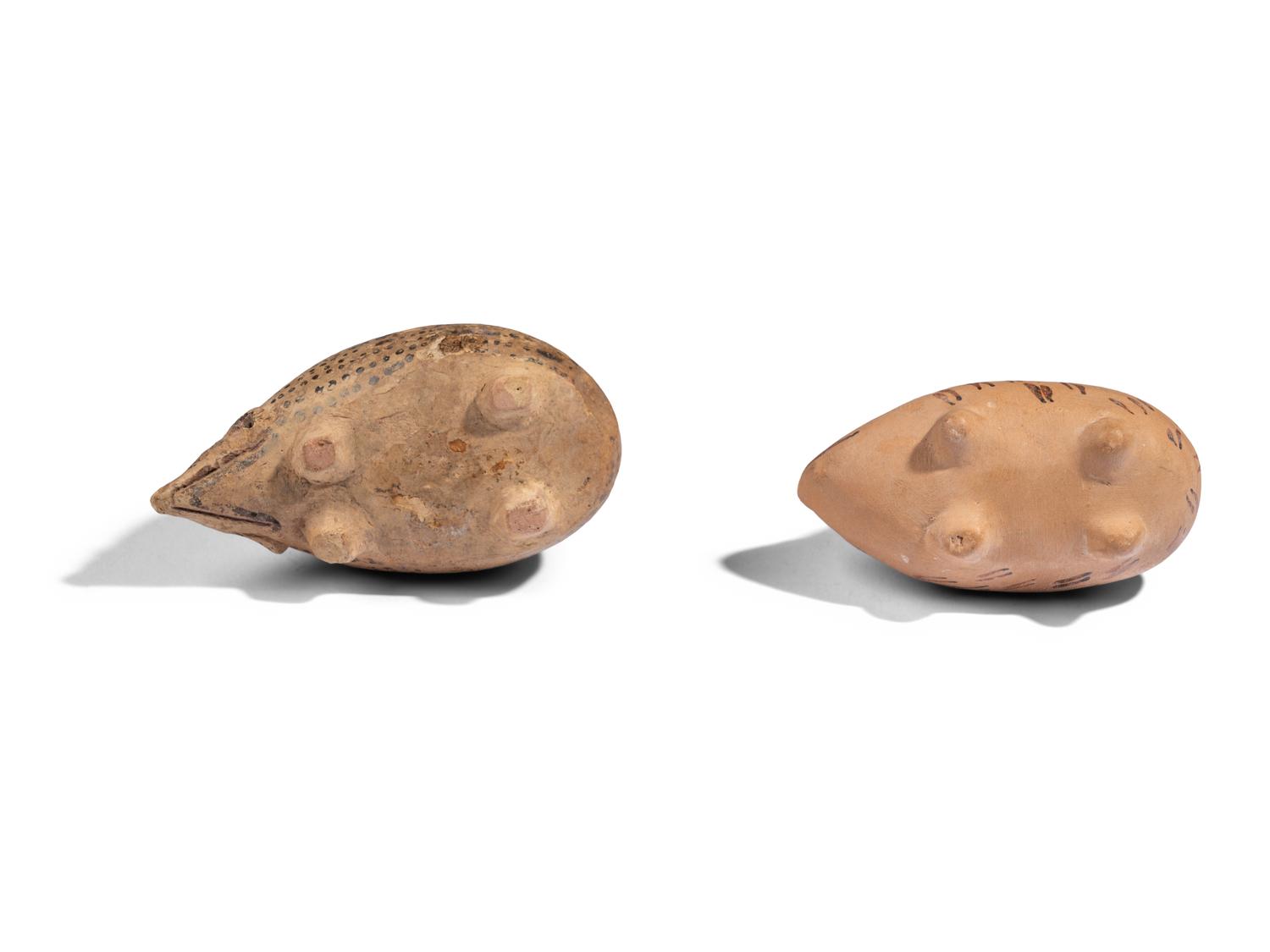 Two Greek Pottery Aryballoi in the form of Hedgehogs