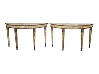 A Pair of Venetian Painted Demilune Console Tables