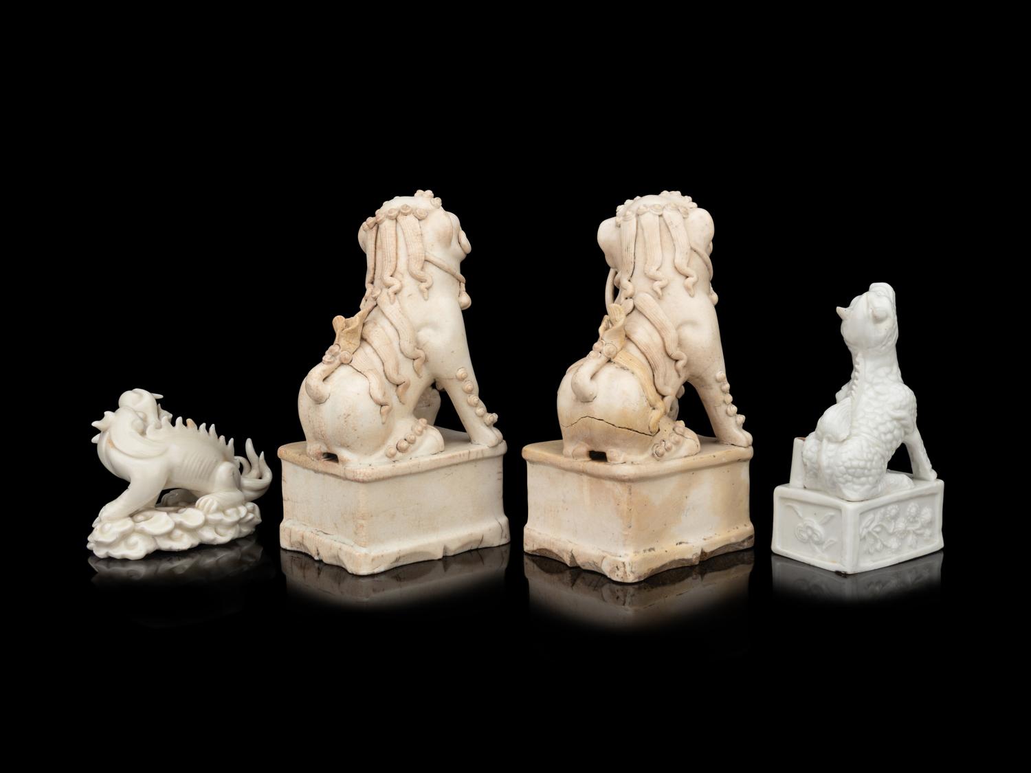 Four Chinese Blanc-de-Chine Porcelain Figures of Beasts