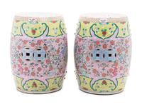 A Pair of Famille Rose Porcelain 'Longevity' Garden Stools