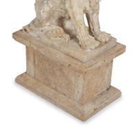A Carved Marble Winged Seated Lion on Pedestal Base