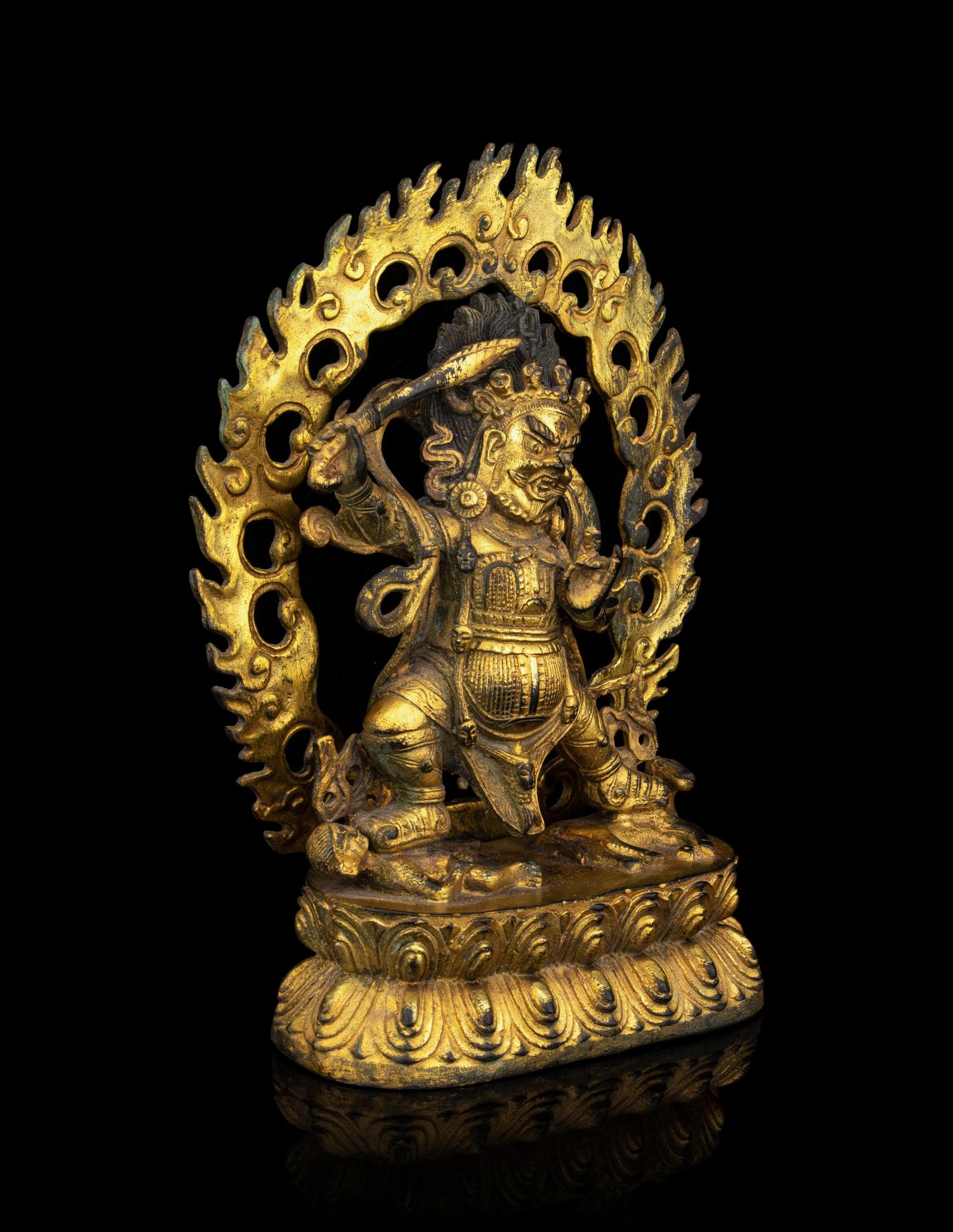 A Sino-Tibetan Gilt Bronze Figure of Mahākāla