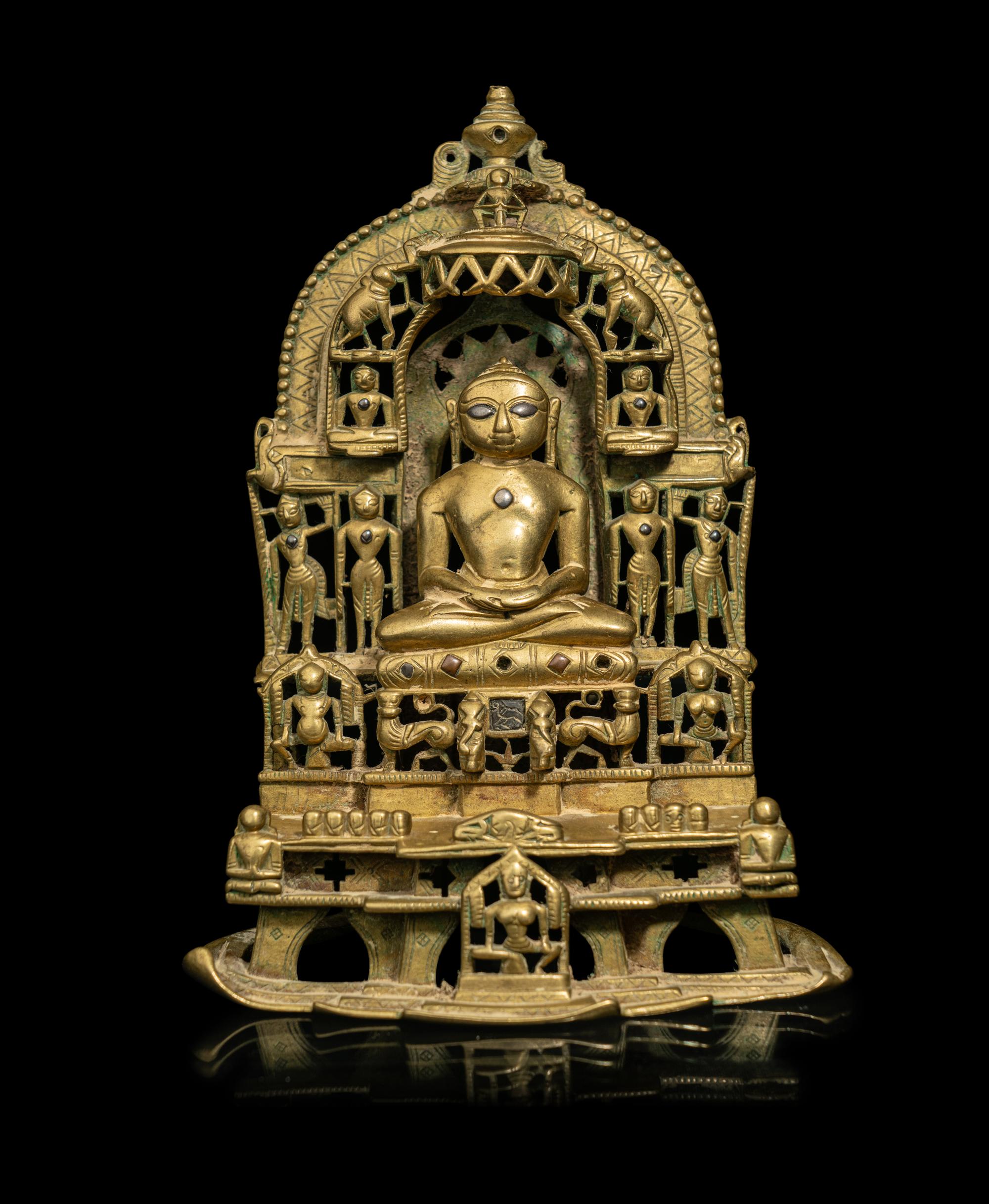 An Indian Silver Inlaid Brass Jain Shrine