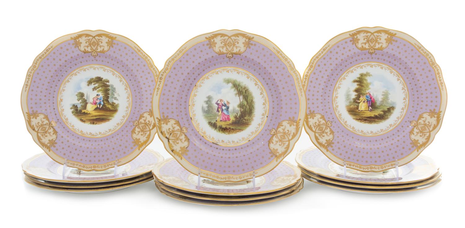 A Set of Twelve Copeland Spode Porcelain Plates Diameter 10 1/2 inches.