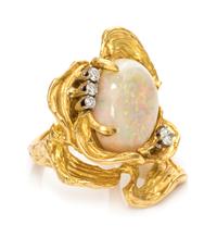 A Yellow Gold, Opal and Diamond Ring, 11.70 dwts.