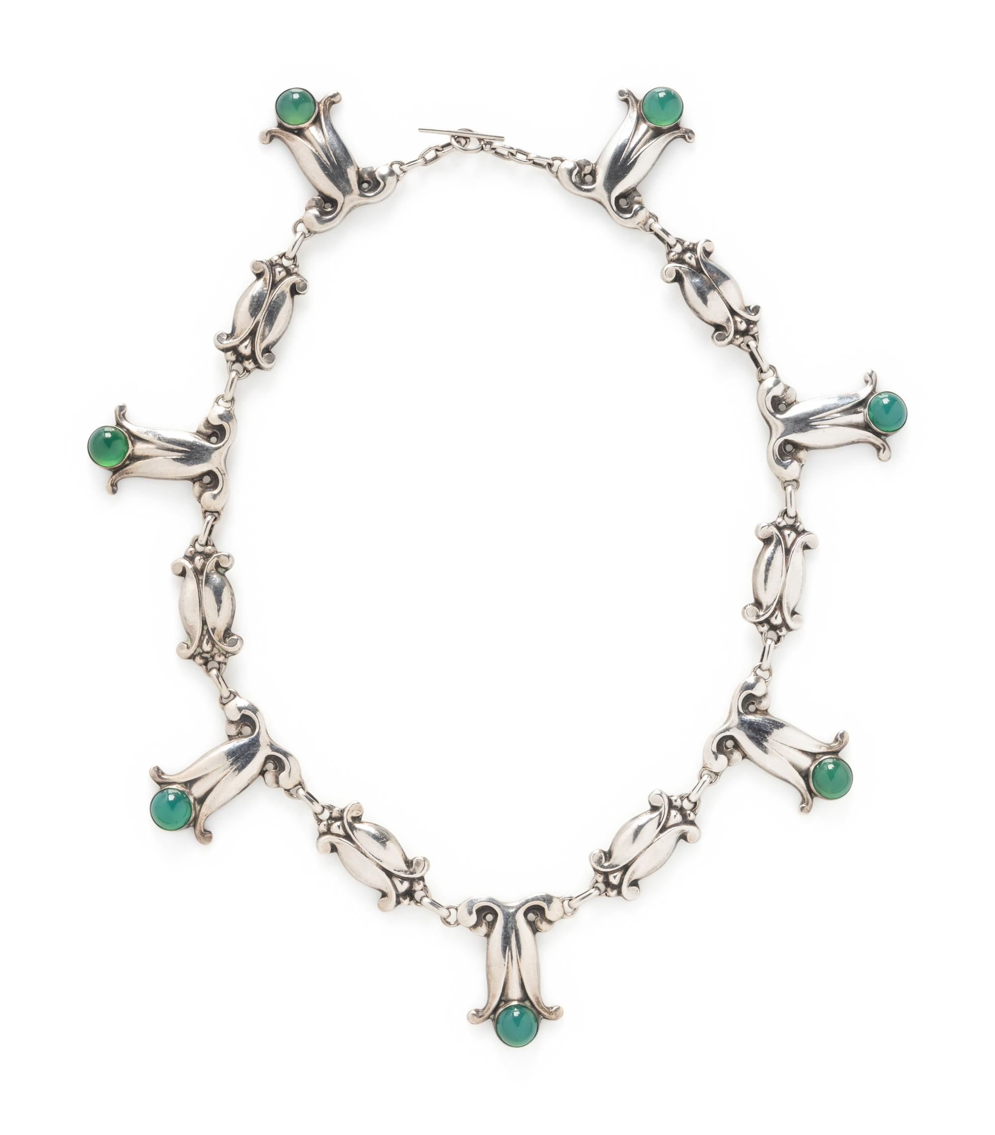 GEORG JENSEN, ANTIQUE, SILVER AND CHRYSOPRASE NECKLACE